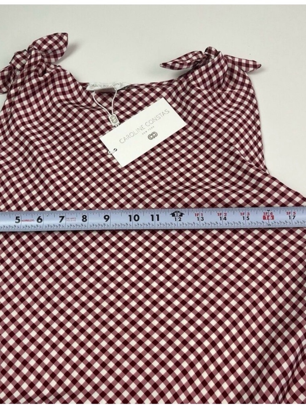Caroline Constas Rose and White Gingham Tie-Shoulder Maxi Dress - Picture 2 of 9
